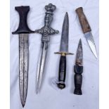 2 SCOTTISH SGIAN DUBH'S, AFRICAN KNIFE WITH FULLER TO DOUBLE SIDED BLADE,