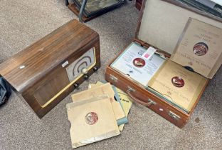 MICHAEL RADIO LTD RADIO AND A SELECTION OF RECORDS IN A LEATHER CASE