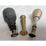 THREE WAX SEAL STAMPS WITH EBONISED HANDLE,
