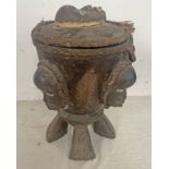 TRIBAL CARVED WOODEN RITUAL CONTAINER,