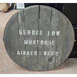 WHISKY BARREL LID MARKED 'GEORGE LOW MONTROSE GINGER BEER' Condition Report: