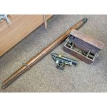 J HALDEN & CO THEODOLITE IN ITS WOODEN CASE WITH PAPER LABEL & ITS WOOD & METAL TRIPOD