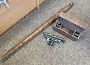 J HALDEN & CO THEODOLITE IN ITS WOODEN CASE WITH PAPER LABEL & ITS WOOD & METAL TRIPOD