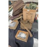 HIGHLANDER BACK PACK, VARIOUS POUCHES, ARMY CLOTHING, GREAT COAT STYLE COAT, DOOR LOCK HANDLES ETC.