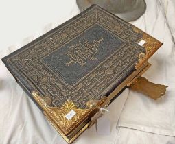 LEATHER BOUND THE NATIONAL FAMILY BIBLE WITH GILT METAL MOUNTS