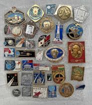 GROUP OF 35 SOVIET SPACE PROGRAM PIN BADGES 1960 - 1980'S