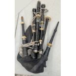 SET OF EARLY 20TH CENTURY BAG PIPES, MAKER NAME TO CHANTER IS WORN, IVORY MOUNTS,