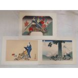 3 JAPANESE BLOCK PRINTS, 'KATSUSKIKA TAWIEICH', 'MT FUJI FROM MISHINA', 'BAIYUKEN KATSUHOBU',