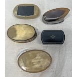 FIVE HORN BODIED SNUFF BOXES