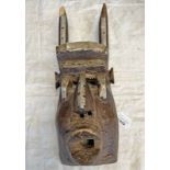 TRIBAL CARVED WOOD AND METAL MASK, EYES,