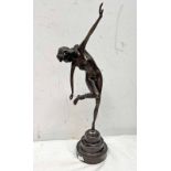 ART DECO STYLE METAL FIGURE OF A WOMAN WITH SNAKE WRAPPED AROUND HER LEG,