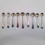 9 VARIOUS GEORGE III SILVER SALT SPOONS & VARIOUS DATES - 80G