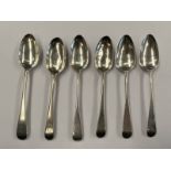 MATCHED SET OF 6 GEORGE III SILVER DESSERT SPOONS VARIOUS MAKERS LONDON 1772 - 1810 - 180G