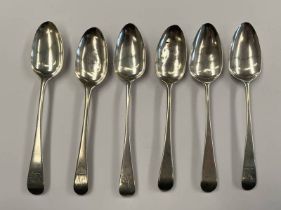 MATCHED SET OF 6 GEORGE III SILVER DESSERT SPOONS VARIOUS MAKERS LONDON 1772 - 1810 - 180G