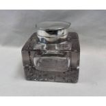 SILVER TOPPED SQUARE GLASS INKWELL BY JOHN GOFF & SON,