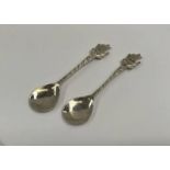 PAIR SCOTTISH ARTS & CRAFTS SPOONS WITH VIKING SHIP TERMINALS BY ROBERT ALLISON,