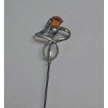 ART NOUVEAU SILVER HAT PIN WITH FACETED THISTLE DECORATION BY CHARLES HORNER,