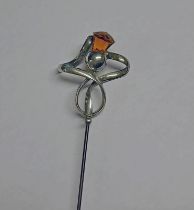 ART NOUVEAU SILVER HAT PIN WITH FACETED THISTLE DECORATION BY CHARLES HORNER,