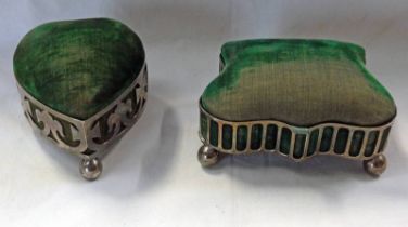 2 SILVER PLATED SHAPED JEWELLERY BOXES WITH PADDED INTERIORS