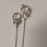2 ART NOUVEAU SILVER HAT PINS BY CHARLES HORNER,