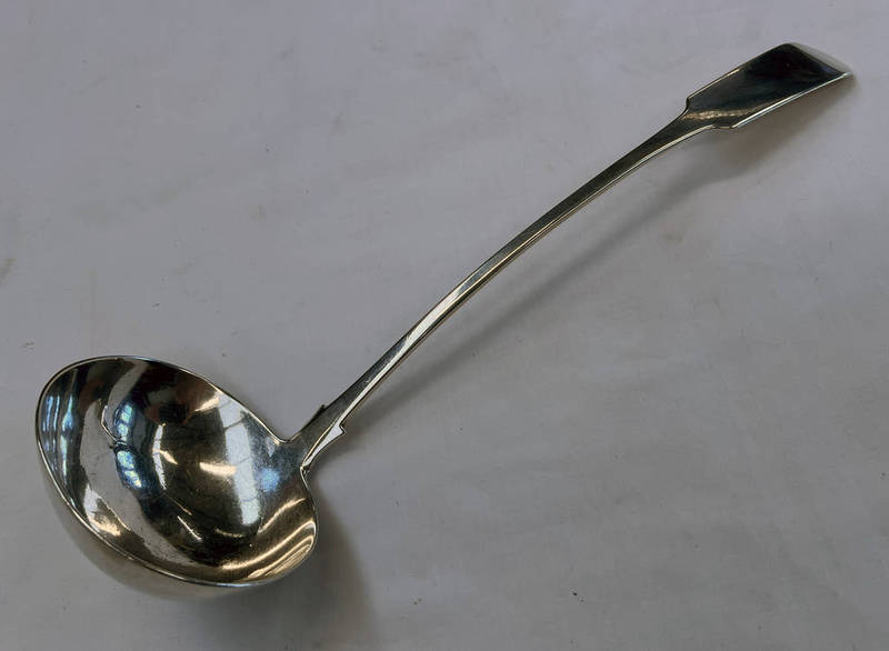 SCOTTISH PROVINCIAL SILVER FIDDLE PATTERN SOUP LADLE BY ALEXANDER CAMERON,