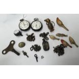 2 SILVER OPENFACE POCKETWATCHES, VARIOUS WATCH CHAINS,