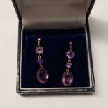 PAIR OF 9CT GOLD AMETHYST EAR DROPS