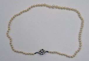 CULTURED PEARL NECKLACE ON 9CT GOLD PEARL SET CLASP 49CM