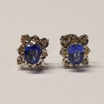 PAIR OF TANZANITE & DIAMOND CLUSTER EARSTUDS