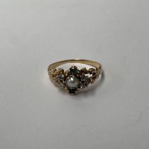 19TH CENTURY GOLD, PEARL, & DIAMOND EMERALD SET RING,