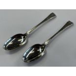 PAIR OF GEORGE III SILVER FEATHER EDGE TABLESPOONS BY THOMAS DANE,