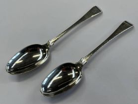 PAIR OF GEORGE III SILVER FEATHER EDGE TABLESPOONS BY THOMAS DANE,