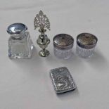 SILVER VESTA CASE, SILVER TOPPED GLASS SCENT BOTTLE,