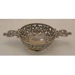 SCOTTISH SILVER QUAICH STYLE PIN DISH WITH PIERCED FLORAL DECORATION BY THOMAS SMITH & SONS,