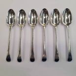 SET OF 6 18TH CENTURY SILVER FEATHER EDGE TABLESPOONS,