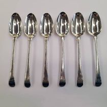 SET OF 6 18TH CENTURY SILVER FEATHER EDGE TABLESPOONS,