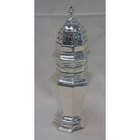 SILVER SUGAR SHAKER WITH PIERCED DESIGN ON LID 16 CM TALL,