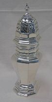 SILVER SUGAR SHAKER WITH PIERCED DESIGN ON LID 16 CM TALL,