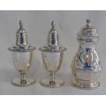 SILVER PEPPER MILL & PAIR OF SILVER PEPPER POTS - 135G WEIGHABLE SILVER