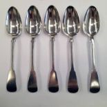 SET OF 5 SCOTTISH PROVINCIAL SILVER FIDDLE PATTERN TABLE SPOONS BY ALEXANDER CAMERON,