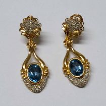 PAIR OF 14K GOLD DIAMOND & TOPAZ EARRINGS - 6.