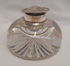 SILVER MOUNTED HEAVY GLASS INKWELL BY WILLIAM COMYNS,