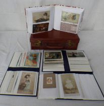 LEATHER CASE WITH POSTCARD ALBUMS OF PHOTOGRAPHIC STUDIES, ROMANCE,