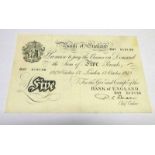 1949 BANK OF ENGLAND FIVE POUNDS WHITE BANKNOTE, BEALE SIGNATURE,