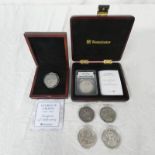 6 X UK SILVER CROWNS TO INCLUDE: 1821 GEORGE IV SECUNDO, ENCAPSULATED & BOXED, WITH C.O.A.