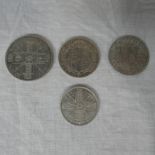 4 X UK SILVER COINS TO INCLUDE 1889 VICTORIA DOUBLE FLORIN, 1899 VICTORIA HALF CROWN,
