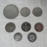 SELECTION OF 8 SILVER MILLED COINS TO INCLUDE 1697 WILLIAM III SIXPENCE, BRISTOL MINT,