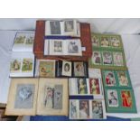 MONOGRAMMED LEATHER CASE WITH POSTCARD ALBUMS OF ACTRESSES, ACTORS,