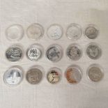 COLLECTION OF 15 MOSTLY CROWN SIZED SILVER PROOF COINS TO INCLUDE 2016 AUSTRALIAN KANGAROO 1oz