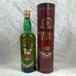 1 BOTTLE MILTONDUFF 12 YEAR OLD SINGLE MALT WHISKY WITH SCREEN PRINT LABEL - 75CL, 43% VOL IN TUBE.